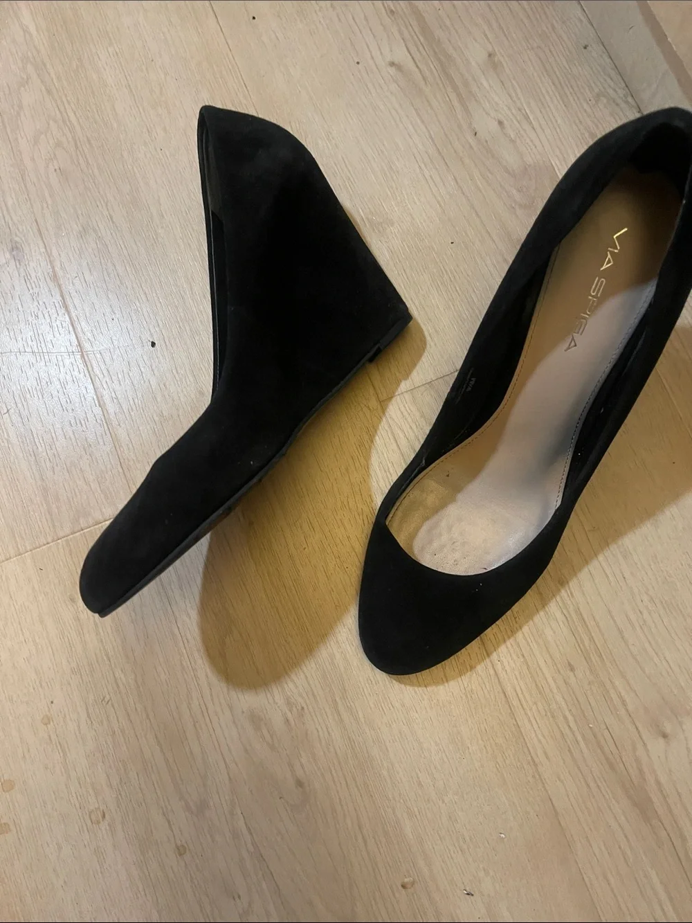 Via Spiga Black Suede Wedge Heels